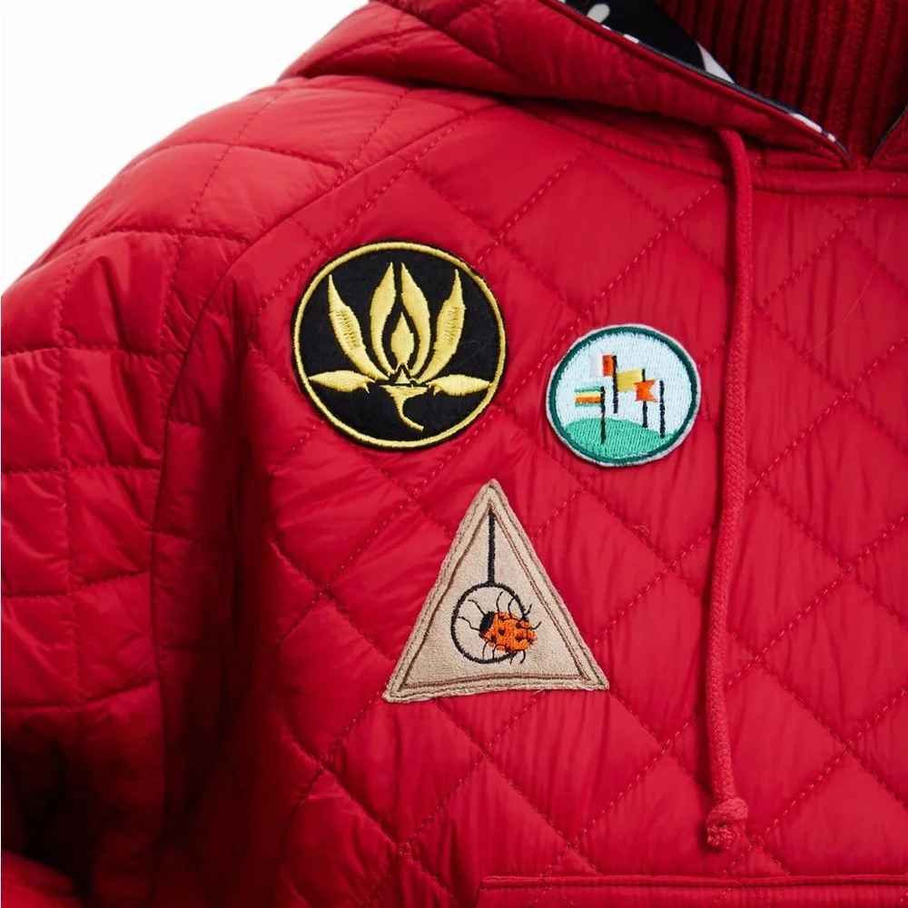 Desigual Women's Red Cropped Quilted Padded Hooded Jacket Size Small - Picture 6 of 12